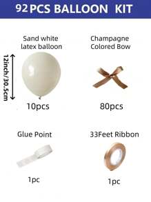 92/102pcs/Set Sand White Latex Balloon With Champagne Colored Bow, Internet Celebrity Outdoor Photo, Bow Decoration, Valentine's Day, Family Birthday Party, Wedding