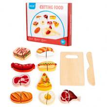 Juego de cocina de madera con frutas y verduras de juguete, set de alimentos de juego, juguetes de madera, alimentos de madera