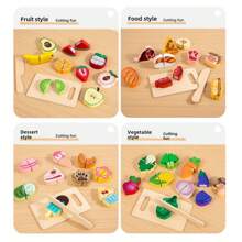 Juego de cocina de madera con frutas y verduras de juguete, set de alimentos de juego, juguetes de madera, alimentos de madera
