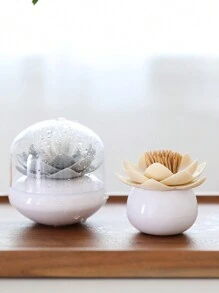 1 pieza Portadientes con diseño de flor, caja de almacenamiento de palillos de dientes con diseño de loto para el hogar