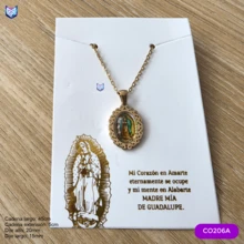 1pza Collar con dije de resina de la Virgen de Guadalupe elaborado en acero inoxidable - Dorado - Ver 2