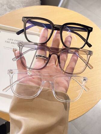 1 pièce/3 pièces Grands cadres carrés de mode simple pour femmes, lunettes élégantes classiques avec verres transparents, convenant pour la rentrée scolaire, également disponibles pour la myopie
