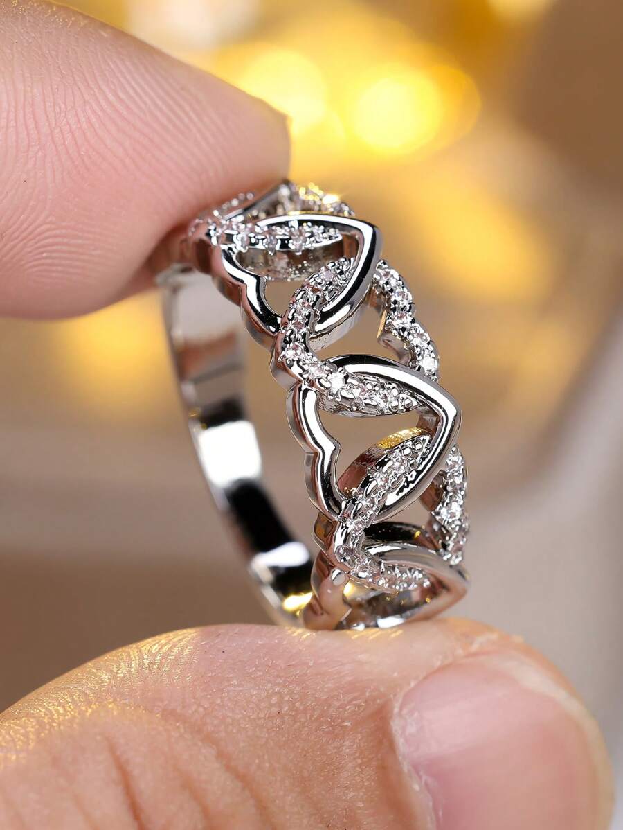 Vanel 1pc Fashionable Delicate Heart Hollow Decor Ring, Suitable For Promise, Daily Wear Or Dates Valentines - ring - View 1