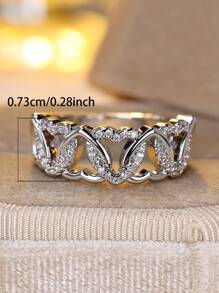 Vanel 1pc Fashionable Delicate Heart Hollow Decor Ring, Suitable For Promise, Daily Wear Or Dates Valentines - ring - View 6