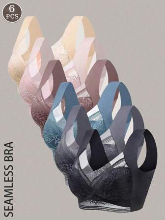 6Pcs Seamless Lace Bra Set Women's Wireless Sports Bra Push Up Bra Attractive Chest Lingerie Bralettes Female Underwear Lifchіk For Women No-Wire Bra