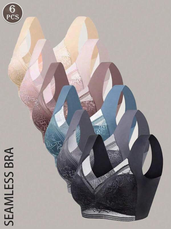 Juego de 6 piezas de sostenes sin costuras con encaje, sostén deportivo inalámbrico para mujer, sostén push-up, lencería atractiva, bralettes, ropa interior femenina, sostén sin alambre para mujer