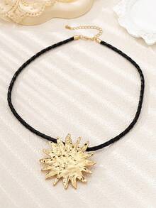 1 件大胆夸张锤纹太阳光吊坠项链，适合女士，适合派对 - 金黃色 - 查看 3