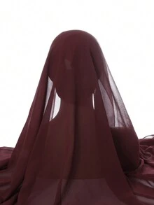 1 套纯色女士新款雪纺褶皱抽绳帽和围巾套装，纯色珍珠雪纺褶皱底帽组合 - 彩色 - 查看 7