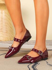 Women's Flat Pointed Toe Black Loafers, Low Vamp Red Burgundy Angola Red 2026 Spring/Summer New Versatile Outdoor Professional Work Shoes, Soft Sole British Style Loafers, Plus Size Women's Shoes 41-43 - Burgundy - View 4