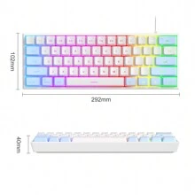 Teclado De Membrana De Computadora De Oficina Portátil Pequeño Con Retroiluminación Rgb De 61 Teclas Y Tamaño Compacto Alámbrico (compatible Con Pc, Portátil Y Jugador) - Azul-blanco