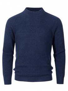 男士轻薄毛衣，时尚薄款针织套头衫，休闲美式风格，适合初秋/冬季穿着 - 藏蓝色 - 查看 2