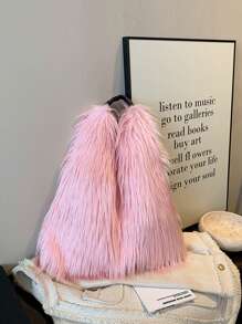 1 件时尚个性化秋冬新品时尚大容量 Y2K 风格纯色毛绒磁吸女士便携式手提包适合度假、参加时尚活动和外出休闲购物 - 彩色 - 查看 10