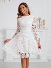 Bridal Shower Dress Wedding Embroidered Lace Long Sleeve Short Wedding Dress,Bride