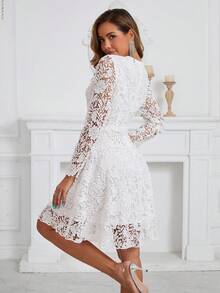 Bridal Shower Dress Wedding Embroidered Lace Long Sleeve Short Wedding Dress,Bride