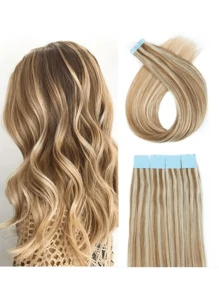 Tape In Hair Extensions Human Hair 20pcs/Pack/30g Remy Straight Invisible Tape Adhesive Hair Extensions Suitable For All People 10-24 Inches - S6/613 - View 3