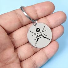 1pc Customized Billiard/Bowling Ball Keychain, Stainless Steel Personalized Keyring For Billiard/Bowling Club Members And Sports Fans - Multicolor - View 5