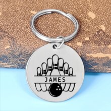 1pc Customized Billiard/Bowling Ball Keychain, Stainless Steel Personalized Keyring For Billiard/Bowling Club Members And Sports Fans - Multicolor - View 4