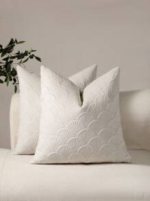 1pc Simple Solid Color Flocked Velvet Throw Pillow Cover, Suitable For Living Room, Bedroom, Sofa - Creamy White - View 5