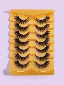 7Pairs D Curl Of Natural Cross Full False Eyelashes,Thick Curling Fluffy Eyelashes For Party Use Manga Eyelashes, Travel Essentials,Dramatic 3D Mink Lashes Long Wispy Eyelash Cilia,Messy - 黑色 - 查看 4