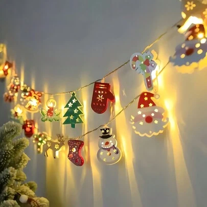 1 pieza Luz decorativa de Navidad con mezcla de Papá Noel LED, muñeco de nieve, bastón de caramelo, árbol de Navidad, calcetín navideño y copos de nieve, decoración navideña, regalo de Navidad, decoración del árbol de Navidad, decoración de dormitorio, decoración del hogar, decoración de fiesta, decoración de vacaciones, decoración de habitación