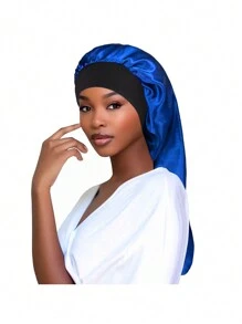 1 pezzo Cuffia per capelli a treccia arricciata lunga - in raso di seta, taglia oversize per dormire e chemioterapia - fascia elastica ampia - colore solido - perfetta per donne con capelli lunghi