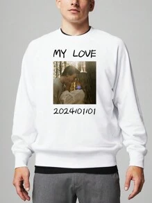 Sudaderas personalizadas para hombres, sube tus fotos y textos favoritos como impresiones en el pecho, fotos y dos diseños de textos, regalo de sudadera personalizada para miembros de la familia, amigos y parejas. - Blanco - Ver 2