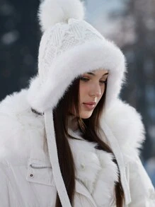 1 件女士羊毛 Ushanka 帽子，保暖厚防风护耳针织帽，适合冬季，适合骑自行车、滑雪 - 彩色 - 查看 3