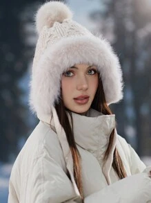 1 件女士羊毛 Ushanka 帽子，保暖厚防风护耳针织帽，适合冬季，适合骑自行车、滑雪 - 彩色 - 查看 11