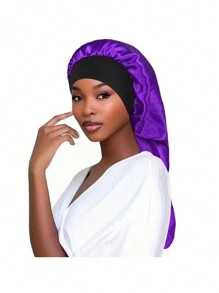 1 pezzo Cuffia per capelli a treccia arricciata lunga - in raso di seta, taglia oversize per dormire e chemioterapia - fascia elastica ampia - colore solido - perfetta per donne con capelli lunghi