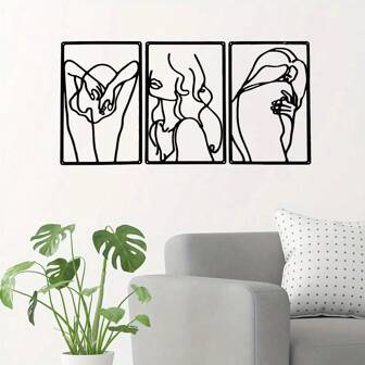 3 件装抽象简约女性剪影金属墙饰，适用于卧室、客厅和其他空间，易于安装。为您的空间增添别样魅力。