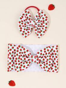 2 件装婴儿草莓头带 可爱水果图案蝴蝶结发带 适合幼儿婴儿新生儿柔软弹力头巾 可爱红色草莓发带 婴儿节日派对头饰 儿童婴儿发饰 - 彩色 - 查看 3