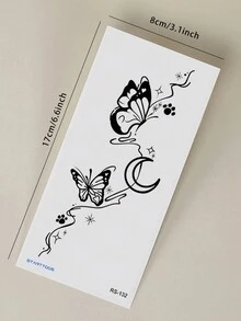 4 hình xăm tạm thời họa tiết cây hoa đơn giản màu đen, trăng lưỡi liềm và bướm, phù hợp cho cánh tay, vai, cổ, xương đòn, ngực, bụng, lưng, cơ thể của nam và nữ - Nhiều màu - Xem 9