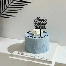 1 件时尚个性化名字蛋糕装饰，带有星星、蝴蝶和心形图案的蛋糕装饰，生日派对蛋糕装饰，非常适合生日派对装饰、早午餐、温馨氛围、家居生活、定制蛋糕装饰 - 黑色 - 查看 6