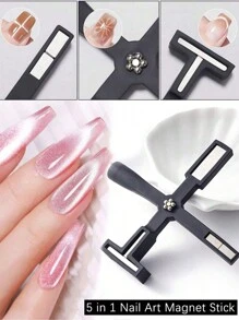 pinpai 5 合 1 多功能黑色十字磁铁，强磁猫眼指甲油凝胶工具，变幻猫眼效果磁棒，适用于指甲猫眼凝胶，适合女孩和女士 - 黑色 - 查看 9