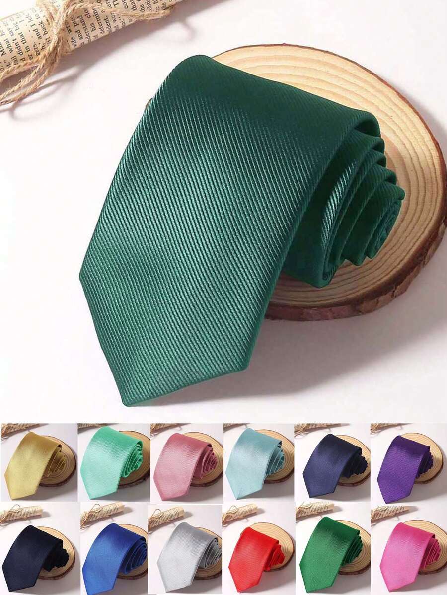 1 条纯色斜罗纹领带，男士，适合日常活动、聚会和礼物、商务装 - 彩色 - 查看 1