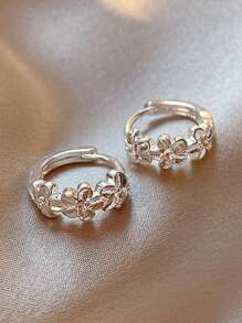 1 Pair Of Cool Style Flower Earrings For Women, New Style, Niche Design, High-End, Fashionable And Versatile Earrings - Silver - View 1