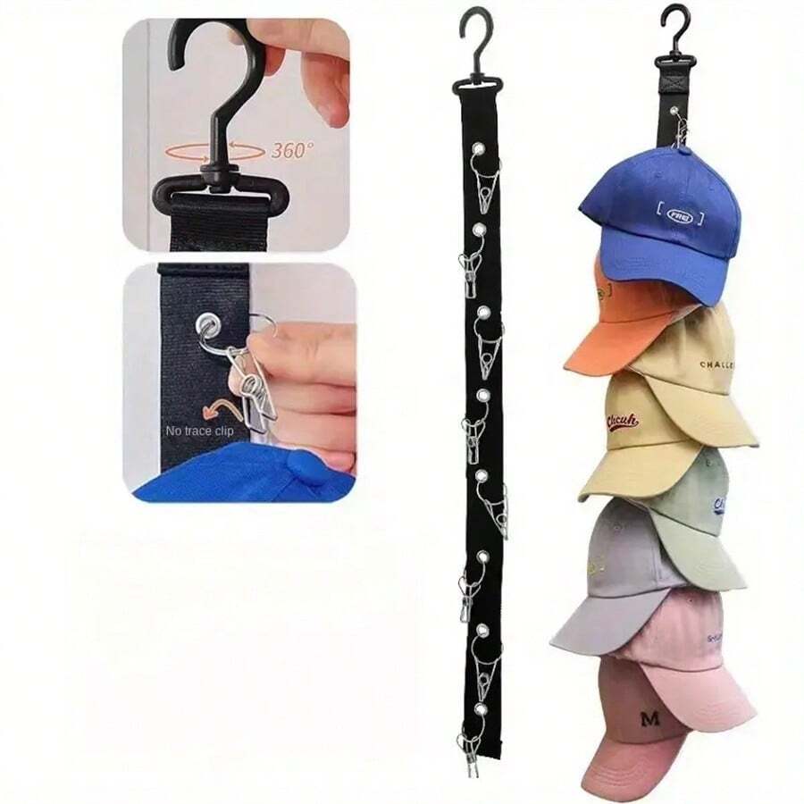 16Hat Capacity Baseball Cap Storage Strap Adjustable Eight Clips