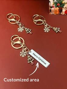 1PC Personalized Customized Rectangular Stainless Steel Christmas Snowflake, Creative Christmas Tree Keychain, Suitable For Giving Accessories And Gifts To Family And Friends During Christmas - Multicolor - View 1