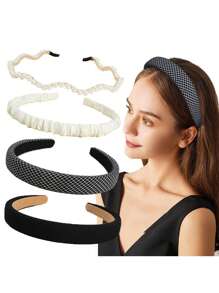4 piezas/set Diadema de esponja con patrón de cuadros a la moda, accesorios para el cabello para mujeres, adecuados para vacaciones, viajes, fiestas de cumpleaños, disfraces, como regalo - Multicolor - Ver 11
