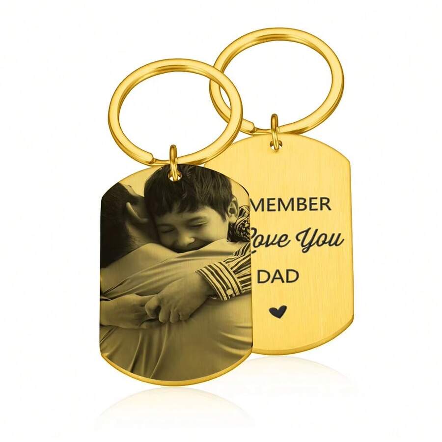 1 móc khóa tùy chỉnh cá nhân hóa dành cho nam, có khắc ảnh/văn bản/thẻ chó, phù hợp cho gia đình, nam giới, bạn trai, làm quà tặng - Vàng - Xem 1