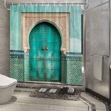 Moroccan Door Shower Curtain, Decorative Wall Art Polyester Bath Curtain With Hooks, Water-Resistant Woven Fabric, Artistic Theme, Machine Washable Home Bathroom Decor Fall Decor Bathroom Accessories Back To School - Multicolor - View 3