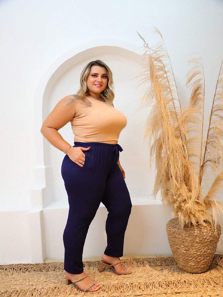 Plus Size Pants - 藏蓝色 - 查看 1