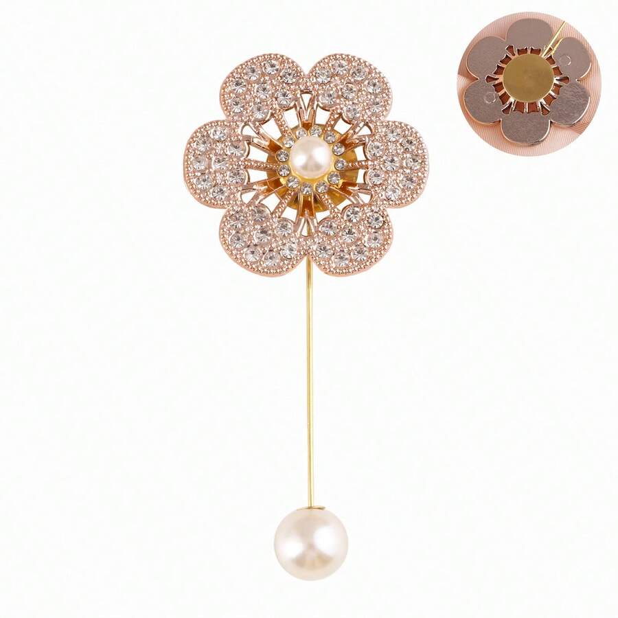 Men Crystal & Pearl Lapel Pin, Women OnePiece Brooch For Suit, Dress