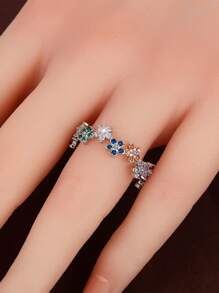 Anillo zirconia cúbica adorno - Plateado - Ver 6