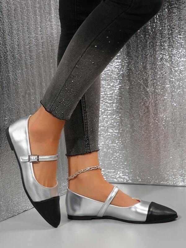 Women's New Retro French Style Flat Shoes, Fairy Granny Shoes, Color Block Elegant Design, Low Vamp Elegant Flats For Spring And Autumn