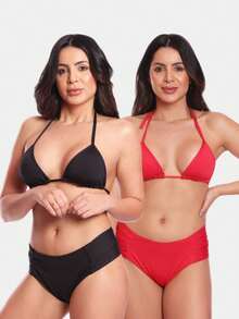 Kit 2 Women's Bikini Sets With Triangle Top And Wide Thong - Nhiều màu - Xem 1