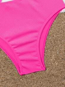 New Summer Girls' Swimwear Set, Snake Skin Pattern Fabric, Solid Color, 3 PiecesSwimsuit For Teens - Hot Pink - View 5