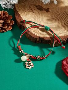 1 件发光圣诞编织手链，带有圣诞老人和雪花设计，是送给朋友礼物的时尚配饰，节日 - 彩色 - 查看 3