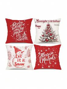 4 件圣诞简约主题装饰枕套，17.7 * 17.7 英寸方形靠垫套（不含枕芯），布艺家居节日装饰，适用于卧室、客厅、沙发、办公室 - 彩色 - 查看 3