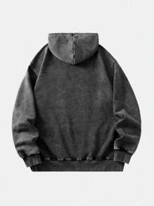 Shwiy 男士复古字母印花水洗哥特风休闲连帽衫 - 黑色 - 查看 2